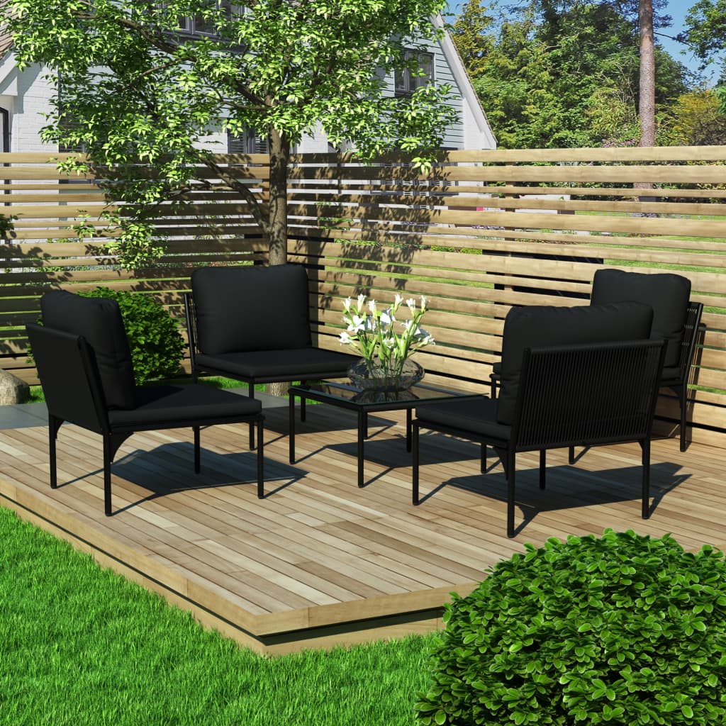 Set Divani da Giardino 5 pz con Cuscini Neri in PVC | homemem39