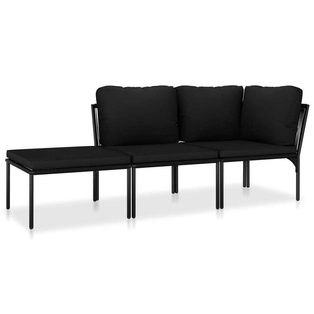 Set Divani da Giardino 3 pz con Cuscini Neri in PVC | homemem39