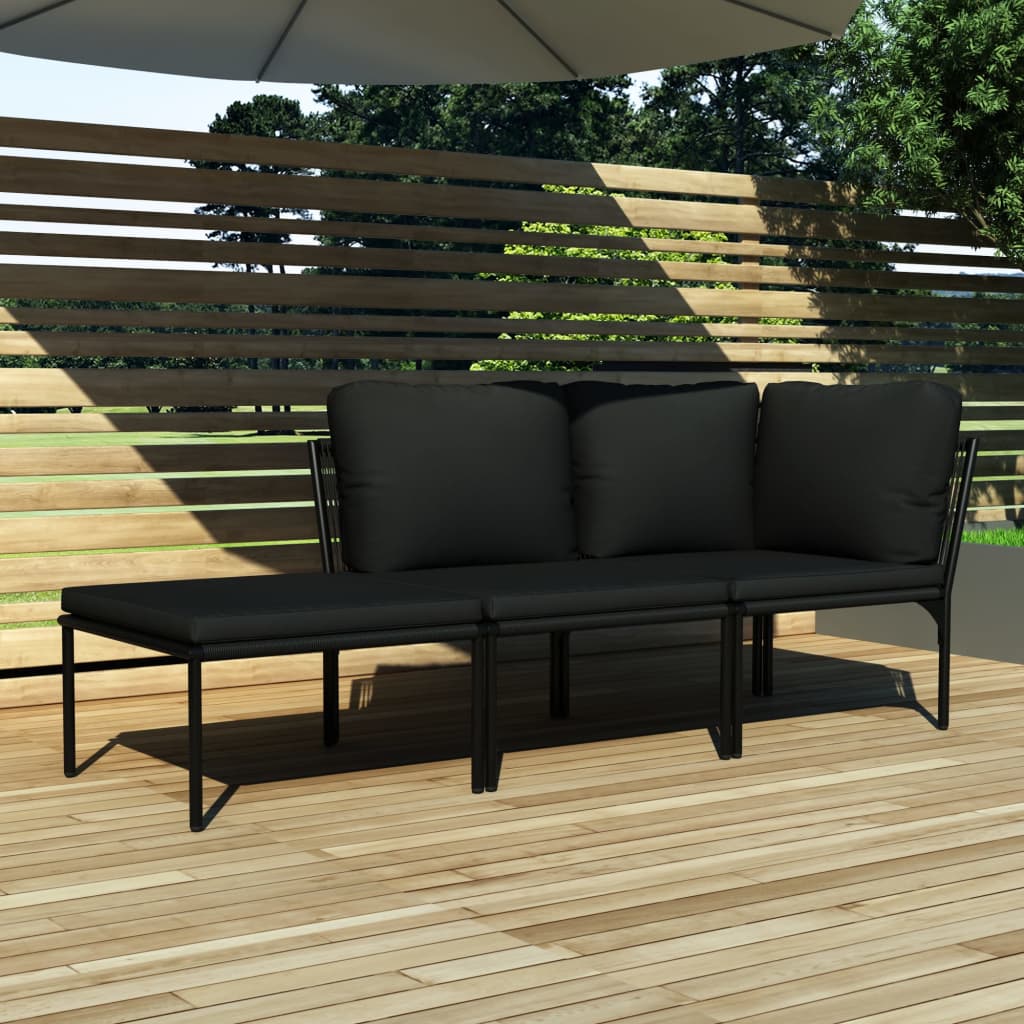Set Divani da Giardino 3 pz con Cuscini Neri in PVC | homemem39