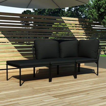 Set Divani da Giardino 3 pz con Cuscini Neri in PVC | homemem39