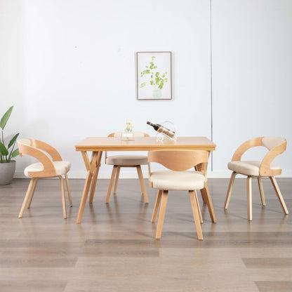 Sedie da Pranzo 4 pz in Legno Curvato e Similpelle Crema