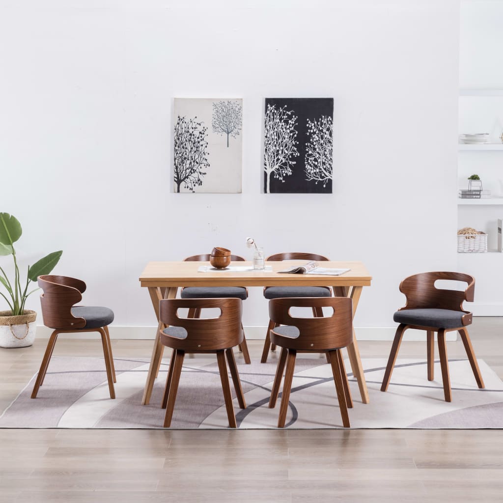 Sedie da Pranzo 6 pz Grigio Scuro in Legno Piegato e Tessuto | homemem39