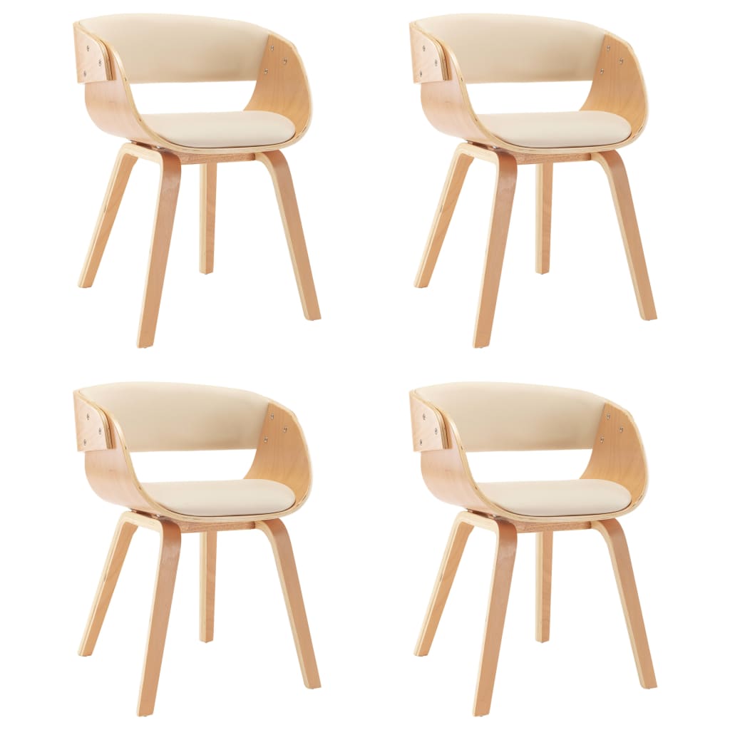 Sedie da Pranzo 4 pz in Legno Curvato e Similpelle Crema | homemem39