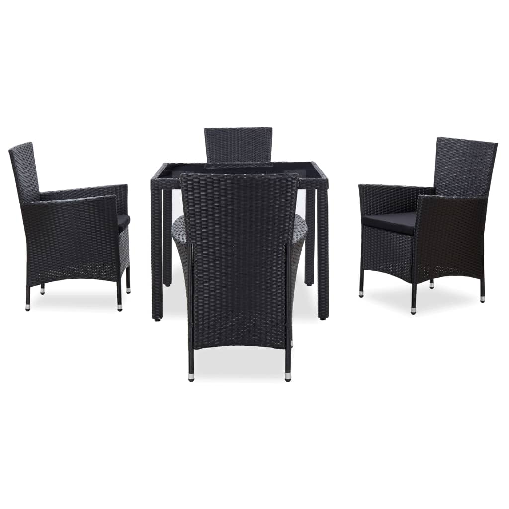 Set da Pranzo da Giardino 5 pz in Polyrattan Nero | homemem39