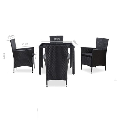 Set da Pranzo da Giardino 5 pz in Polyrattan Nero | homemem39