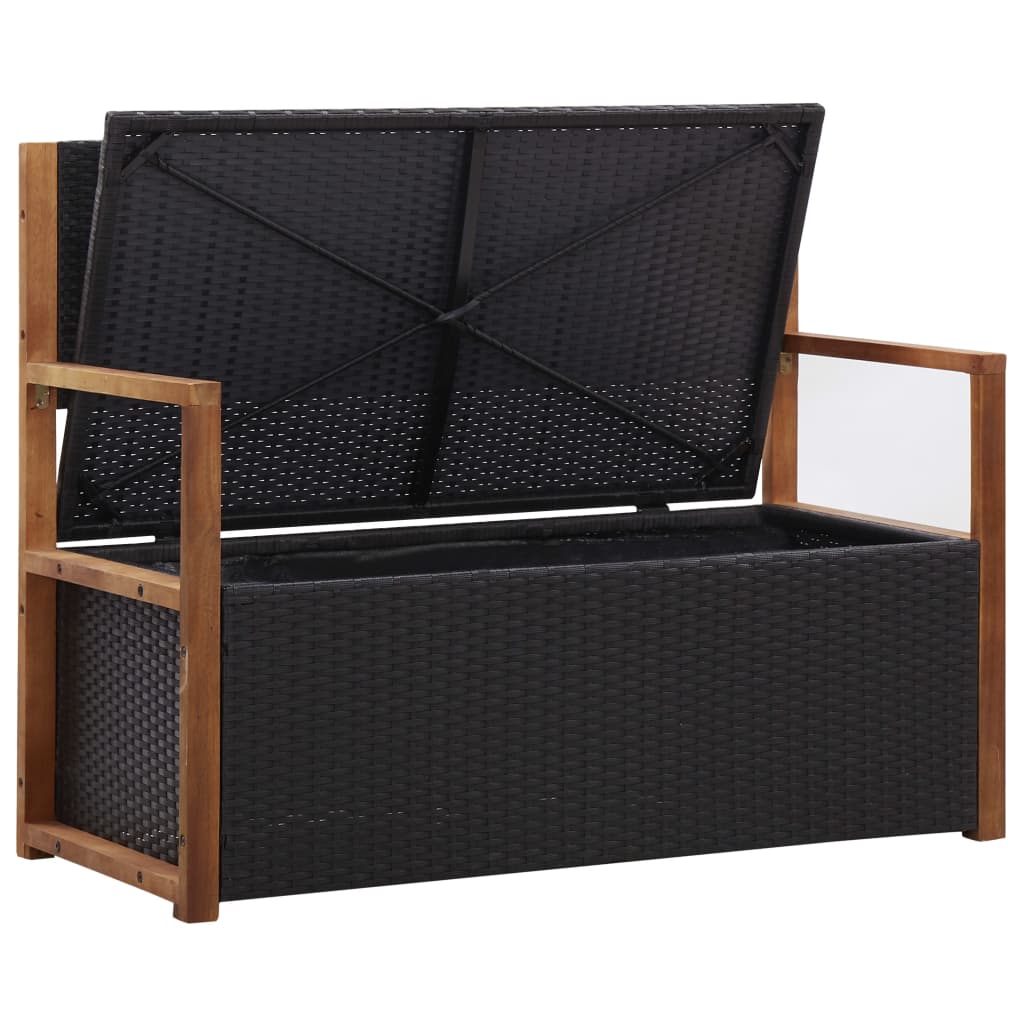 Cassapanca 115 cm in Polyrattan e Legno Massello di Acacia Nero - homemem39