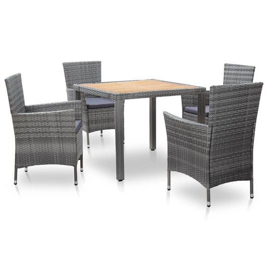 Set da Pranzo da Giardino 5 pz con Cuscini in Polyrattan Grigio - homemem39