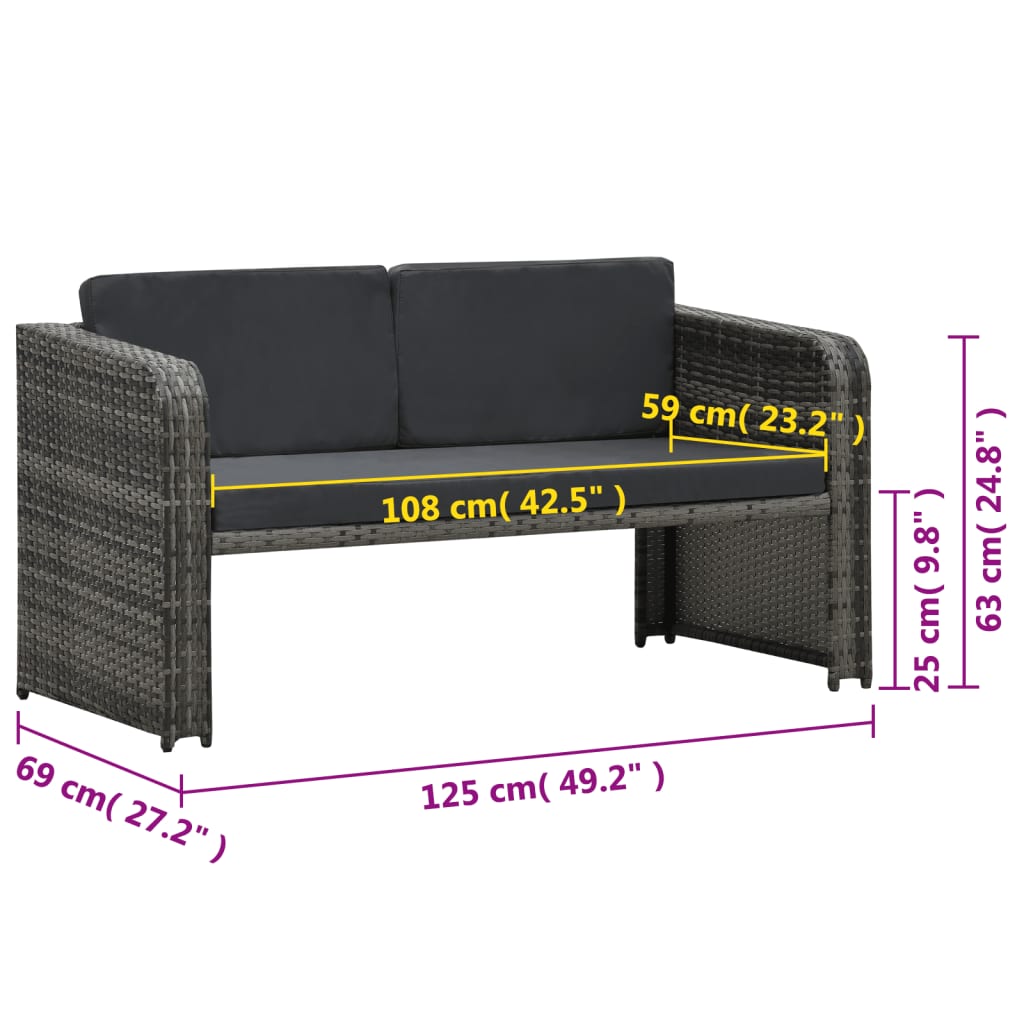 Set Divani da Giardino 4 pz con Cuscini in Polyrattan Antracite | homemem39