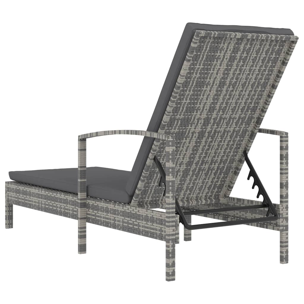 Lettino Prendisole con Braccioli in Polyrattan Grigio - homemem39