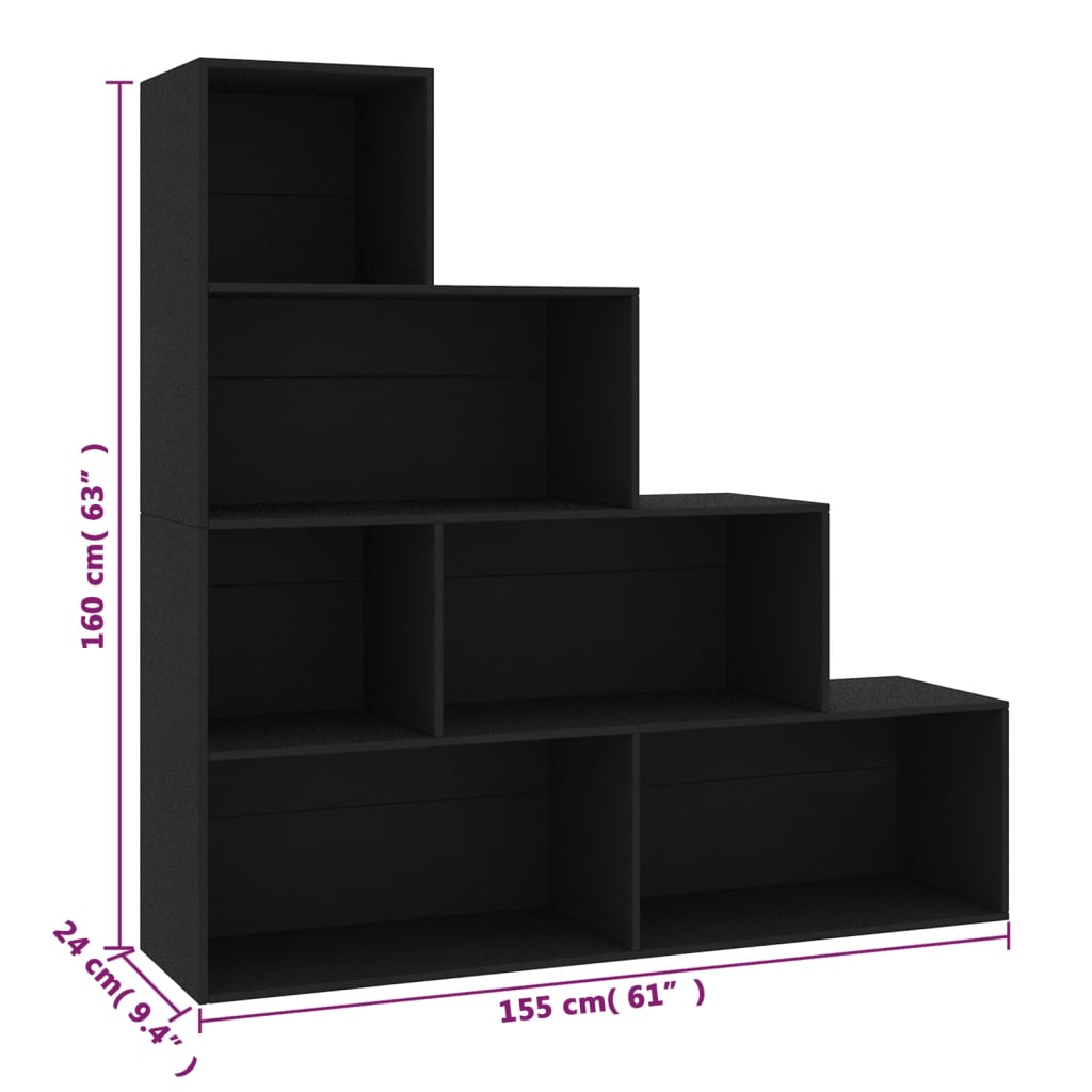 Libreria/Divisorio Nero 155x24x160 cm in Legno Multistrato | homemem39