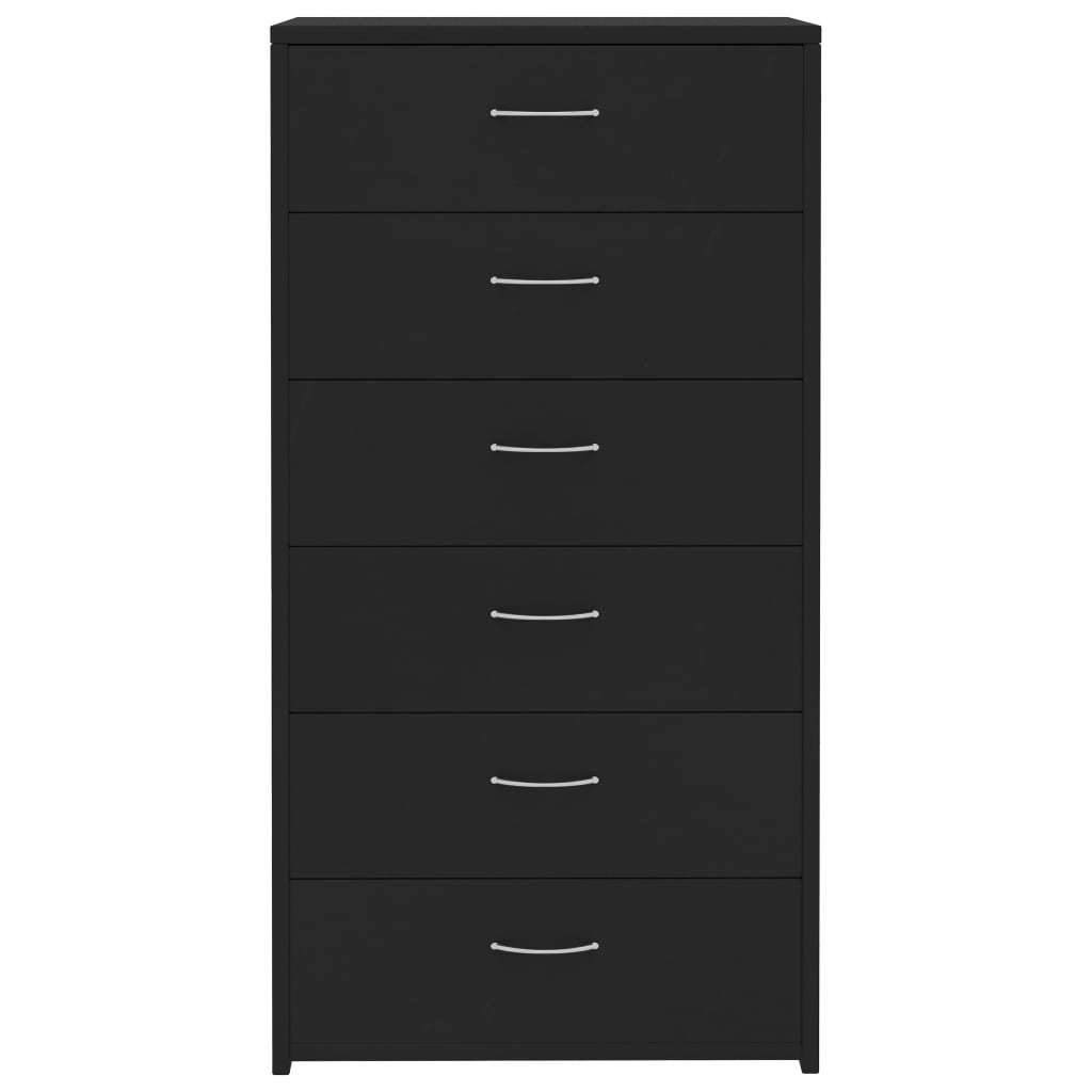 Credenza con 6 Cassetti Nera 50x34x96 cm in Legno Multistrato
