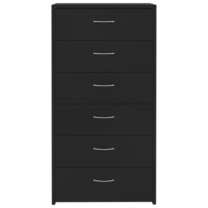 Credenza con 6 Cassetti Nera 50x34x96 cm in Legno Multistrato