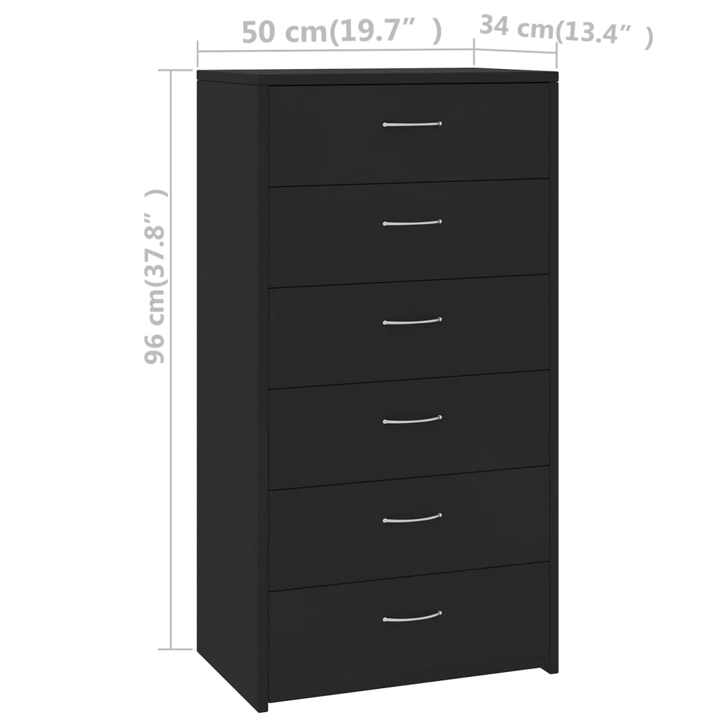Credenza con 6 Cassetti Nera 50x34x96 cm in Legno Multistrato - homemem39