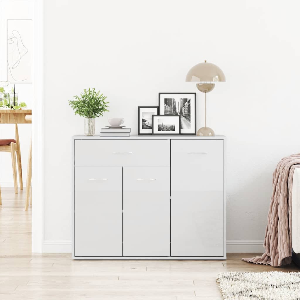 Credenza Bianco Lucido 88x30x70 cm in Legno Multistrato