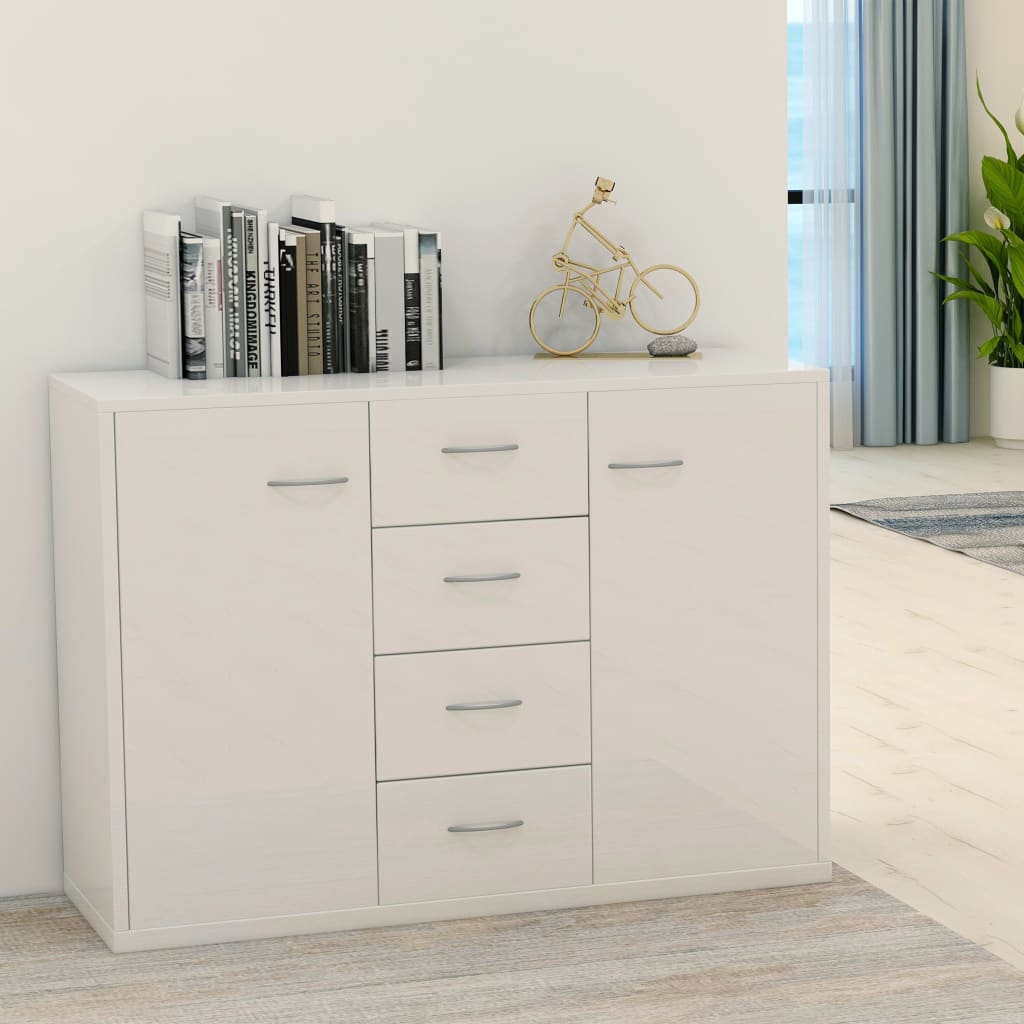 Glossy White Sideboard 88x30x65 cm in Multilayer Wood