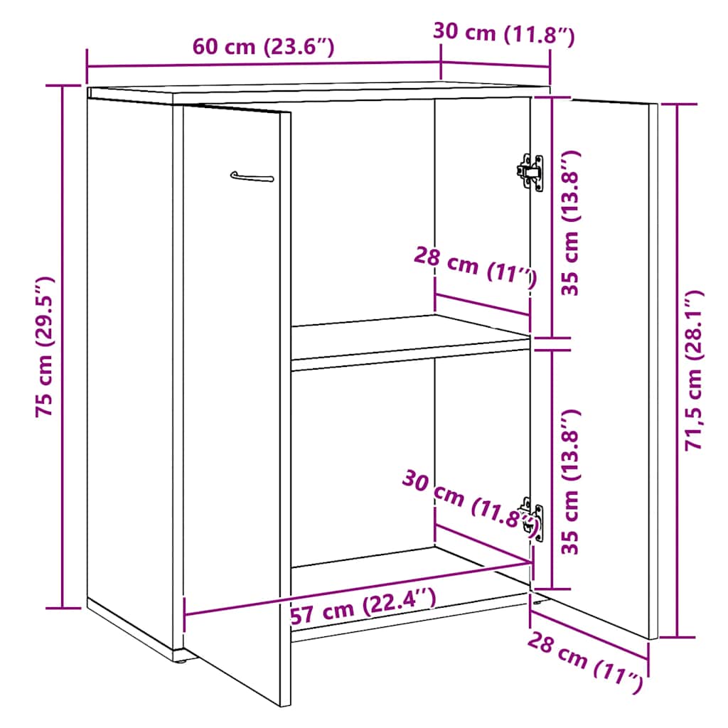 Credenza Rovere Sonoma 60x30x75 cm in Legno Multistrato