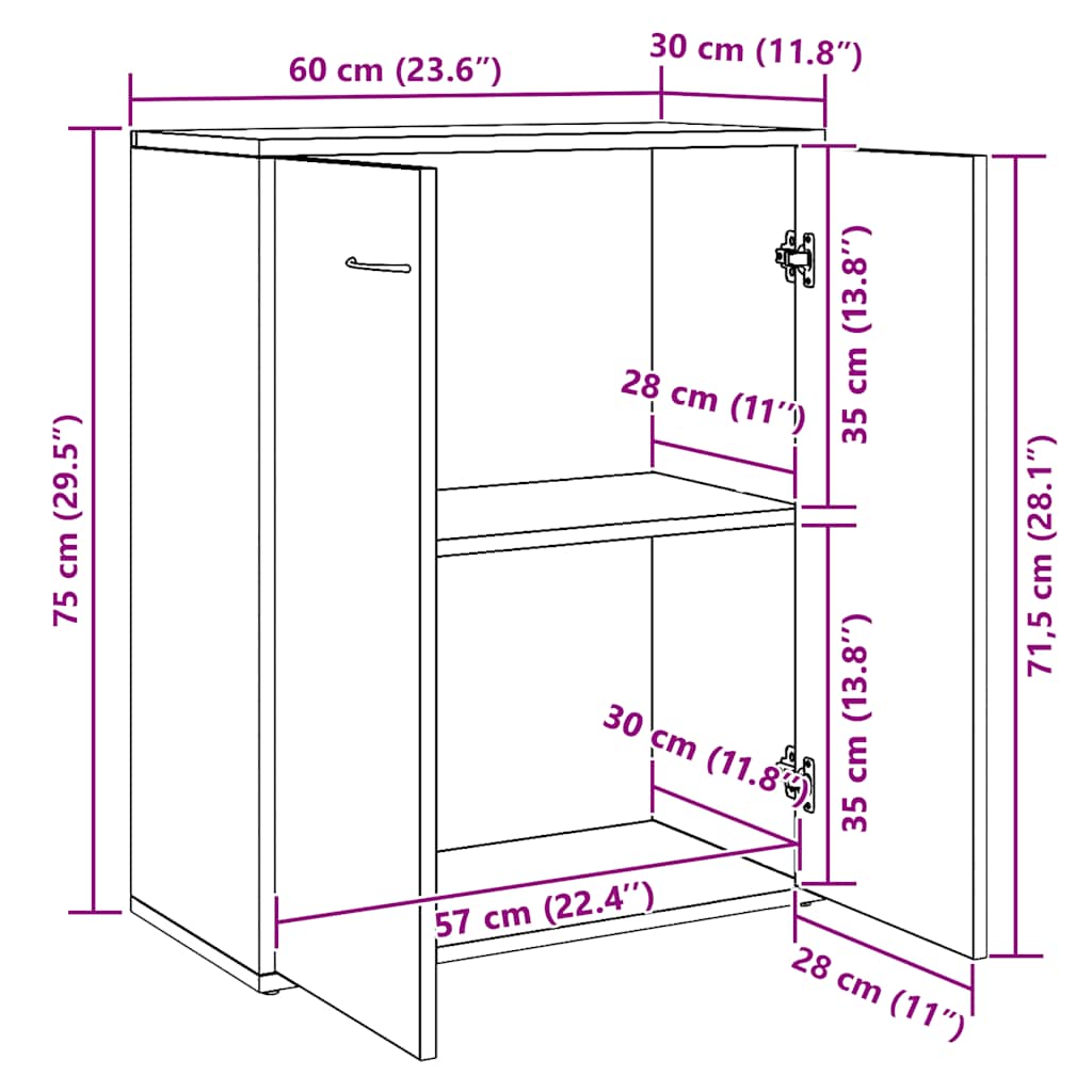 Credenza Grigio Cemento 60x30x75 cm in Legno Multistrato | homemem39