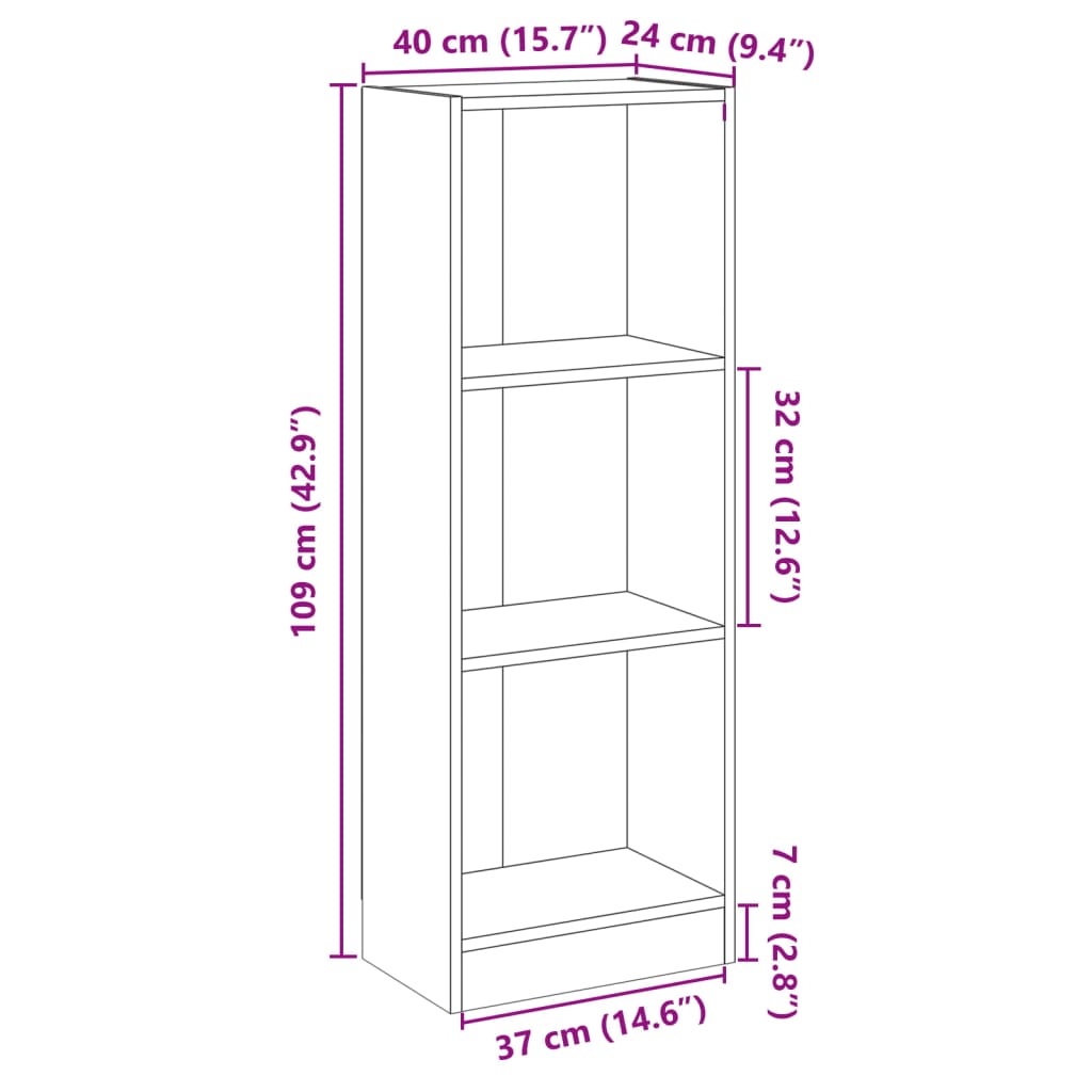 Libreria a 3 Ripiani Bianca 40x24x109 cm in Legno Multistrato