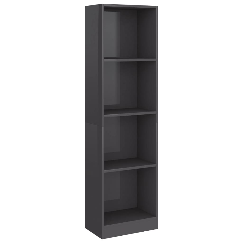 Libreria 4 Ripiani Grigio Lucido 40x24x142 cm Legno Multistrato