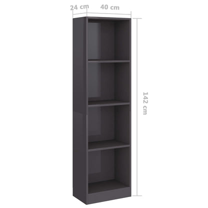 Libreria 4 Ripiani Grigio Lucido 40x24x142 cm Legno Multistrato