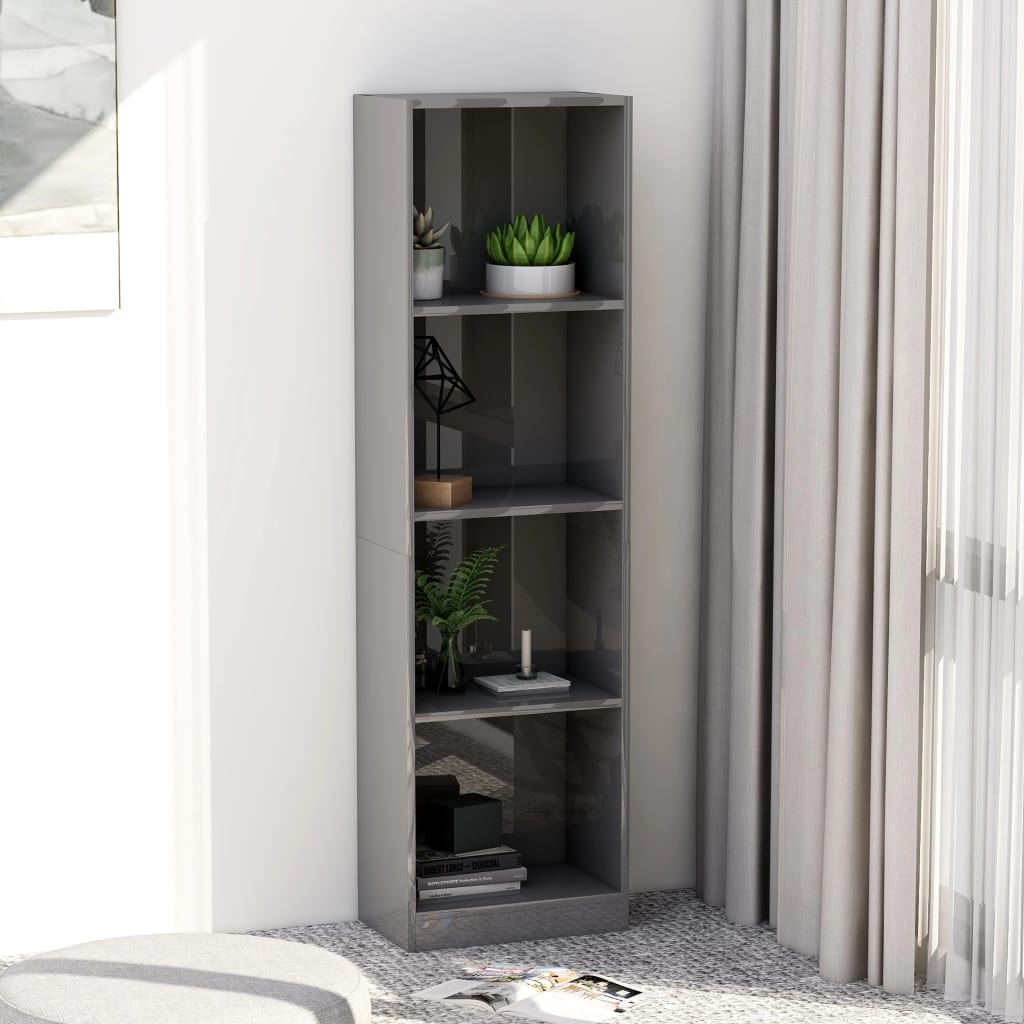 Libreria 4 Ripiani Grigio Lucido 40x24x142 cm Legno Multistrato