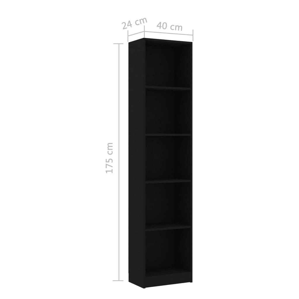 Libreria a 5 Ripiani Nera 40x24x175 cm in Legno Multistrato - homemem39