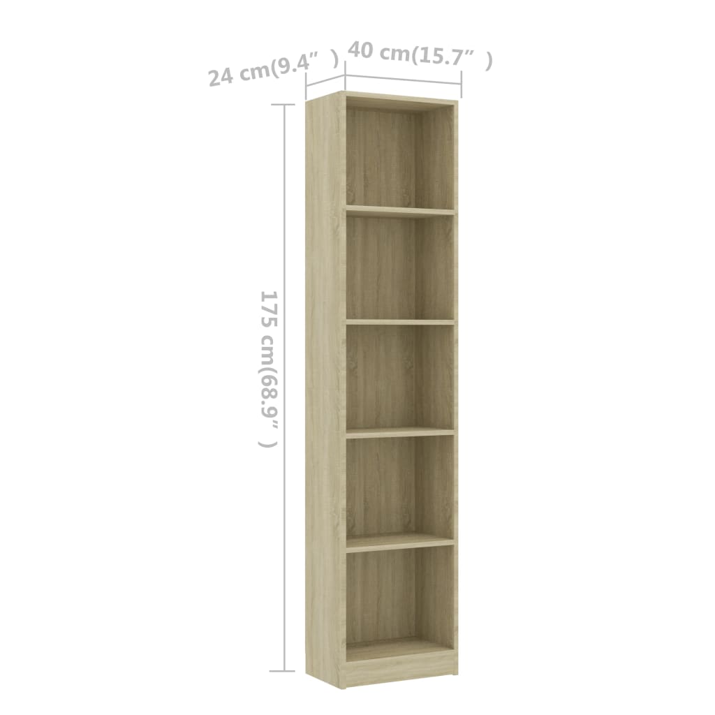 Libreria 5 Ripiani Rovere Sonoma 40x24x175 cm Legno Multistrato - homemem39