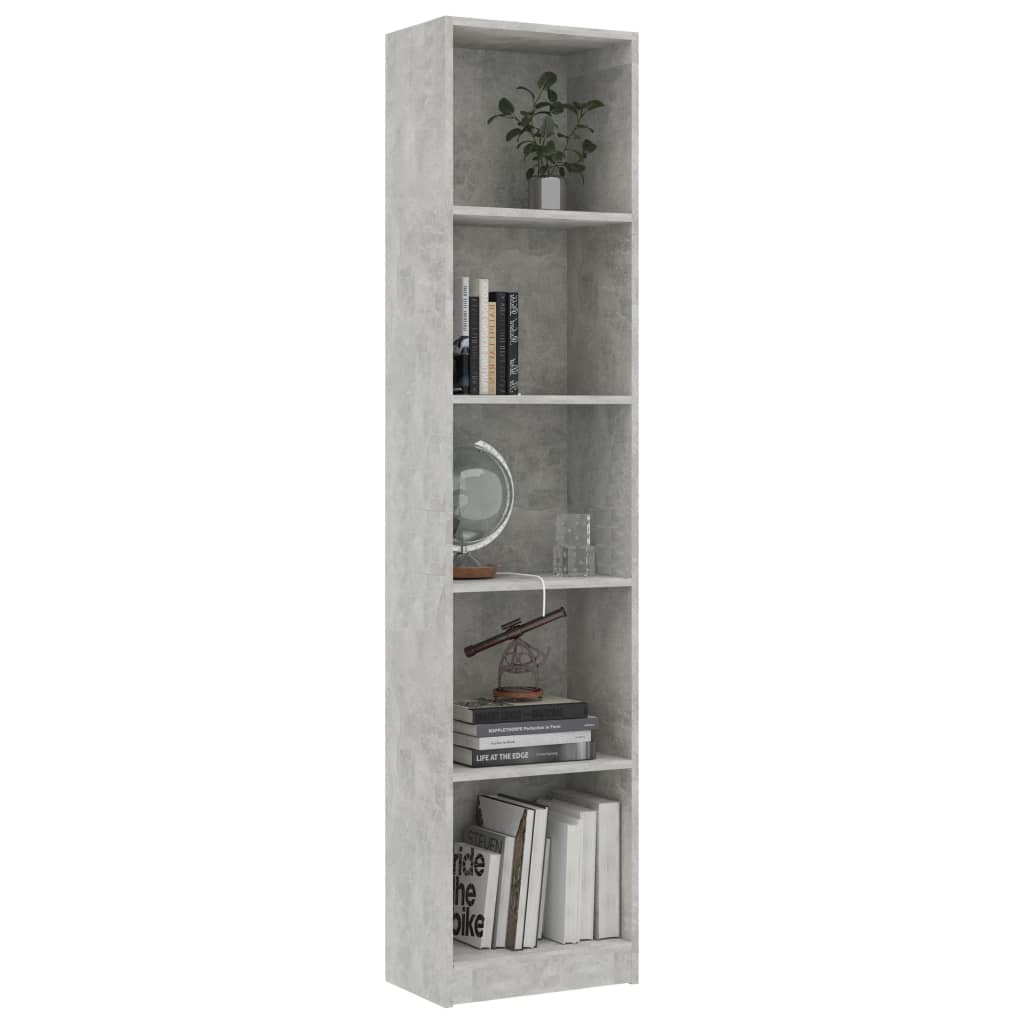 Libreria 5 Ripiani Grigio Cemento 40x24x175cm Legno Multistrato | homemem39