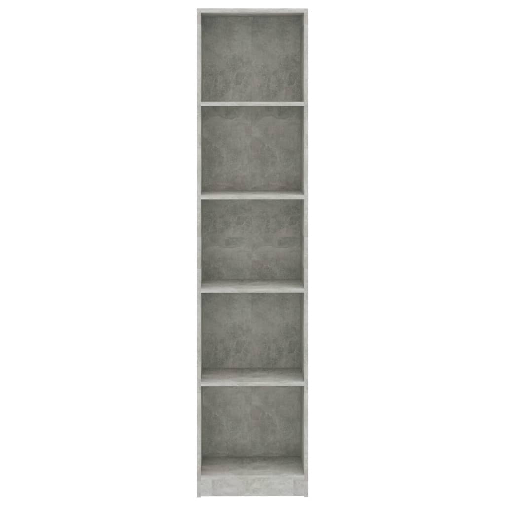 Libreria 5 Ripiani Grigio Cemento 40x24x175cm Legno Multistrato