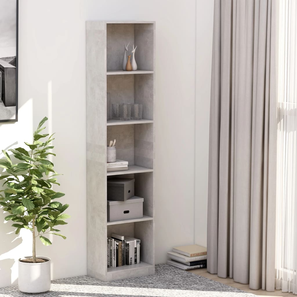 Libreria 5 Ripiani Grigio Cemento 40x24x175cm Legno Multistrato | homemem39