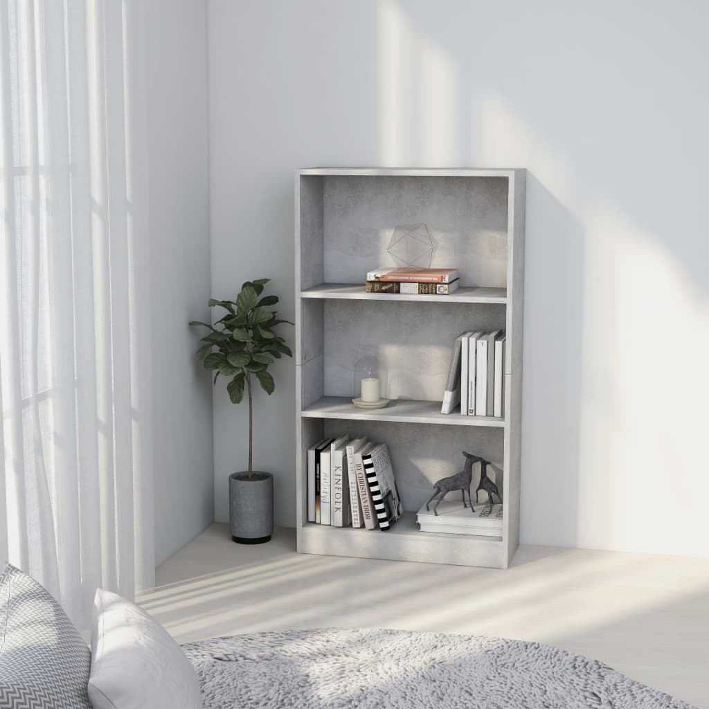 Libreria a 3 Ripiani Cemento 60x24x109 cm in Legno Multistrato | homemem39