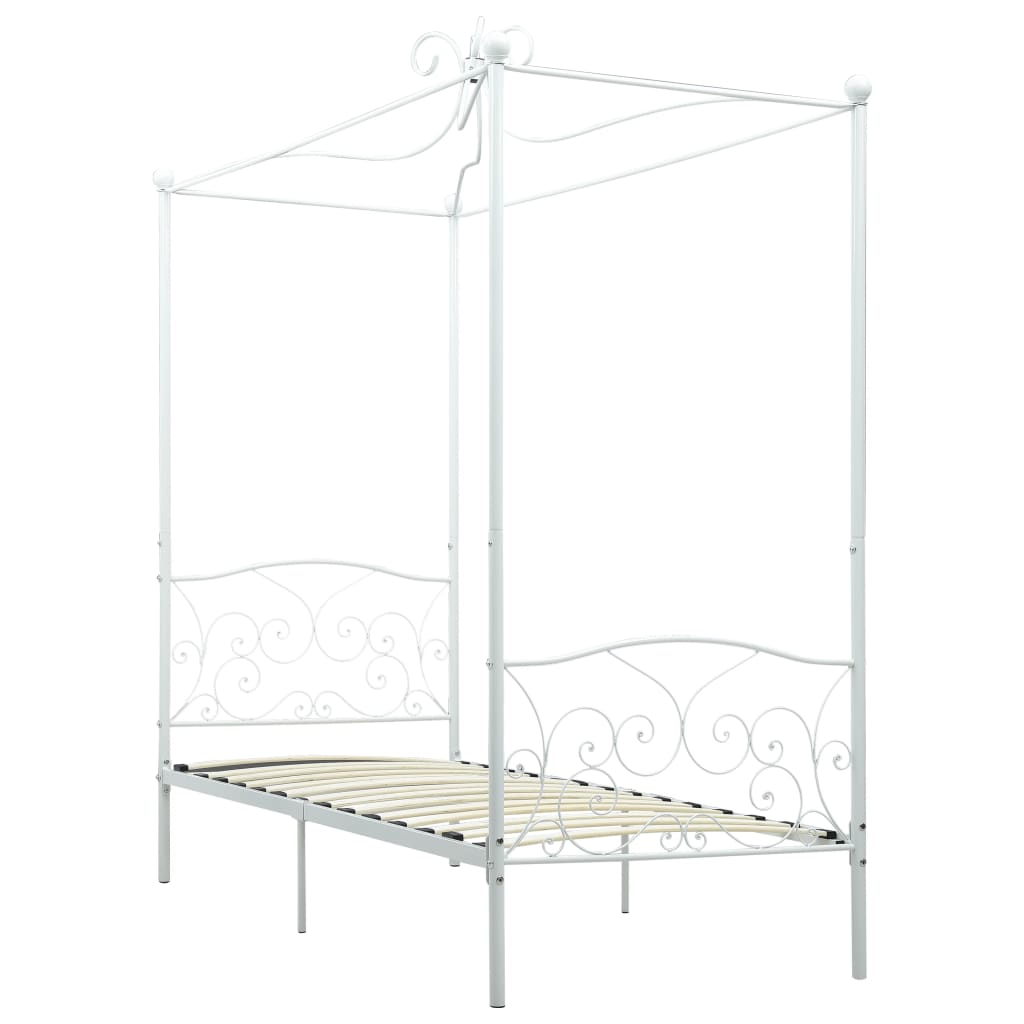 Letto a Baldacchino Bianco in Metallo 90x200 cm | homemem39