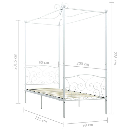 Letto a Baldacchino Bianco in Metallo 90x200 cm | homemem39
