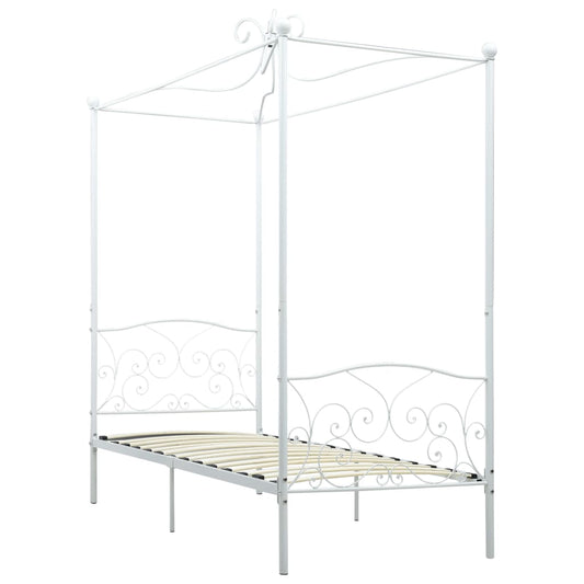 Letto a Baldacchino Bianco in Metallo 100x200 cm | homemem39