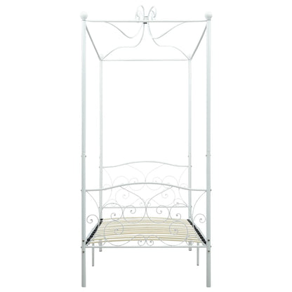 Letto a Baldacchino Bianco in Metallo 100x200 cm | homemem39