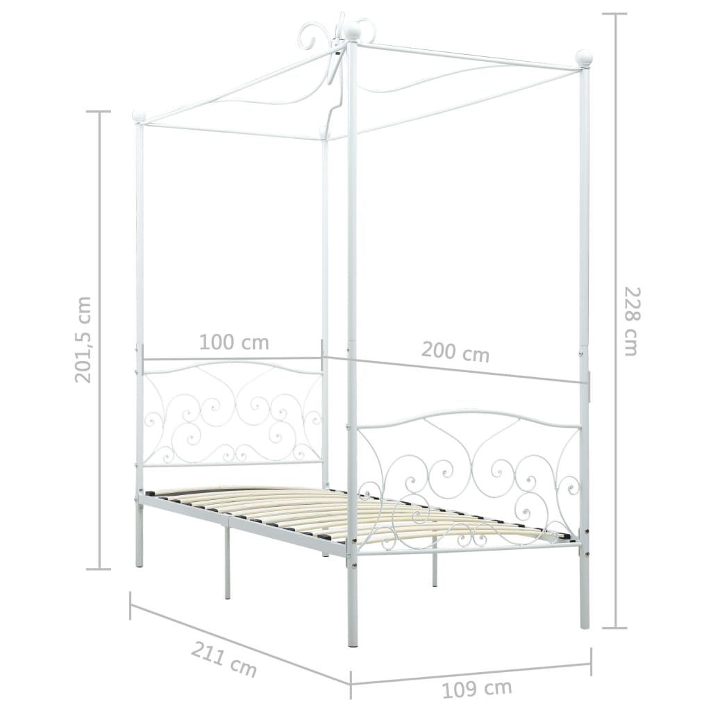 Letto a Baldacchino Bianco in Metallo 100x200 cm | homemem39