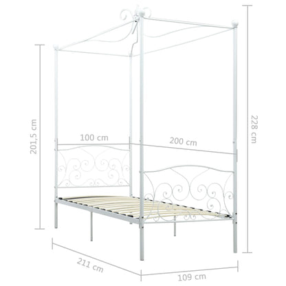 Letto a Baldacchino Bianco in Metallo 100x200 cm | homemem39