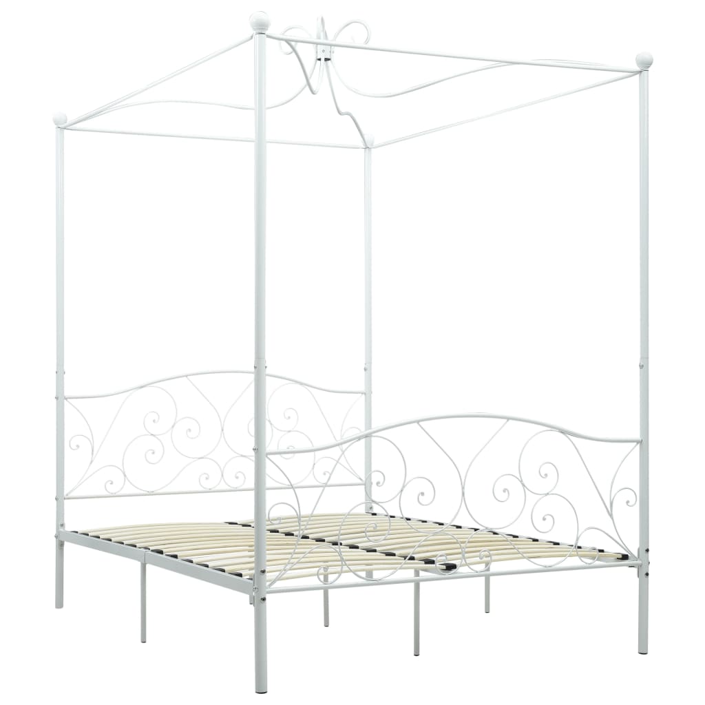 Letto a Baldacchino Bianco in Metallo 120x200 cm | homemem39