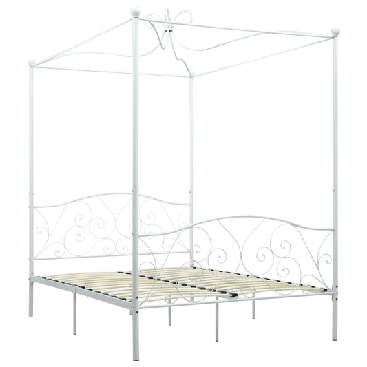 Letto a Baldacchino Bianco in Metallo 120x200 cm | homemem39