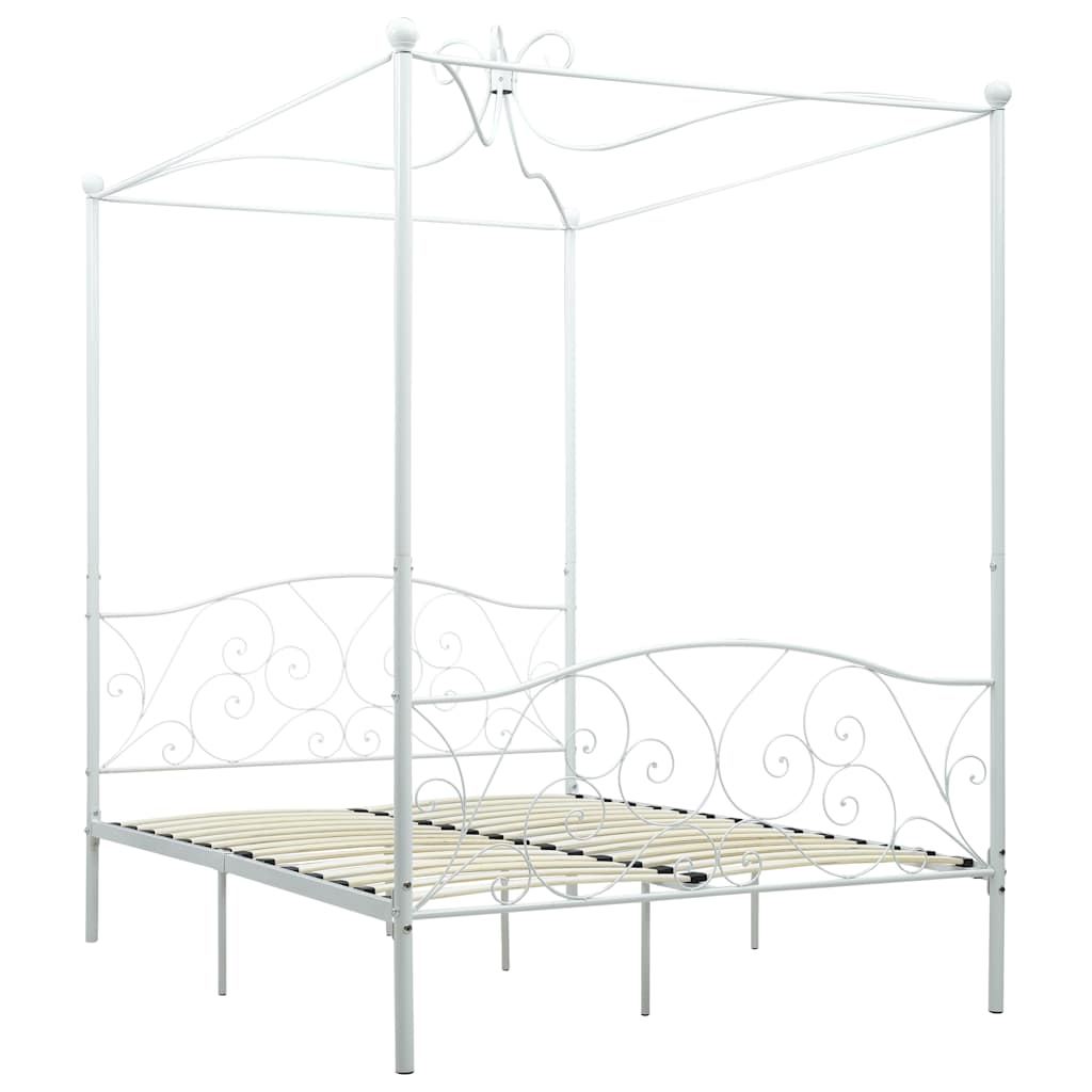 Letto a Baldacchino Bianco in Metallo 120x200 cm | homemem39