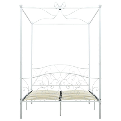 Letto a Baldacchino Bianco in Metallo 120x200 cm | homemem39