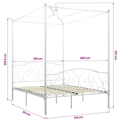 Letto a Baldacchino Bianco in Metallo 120x200 cm