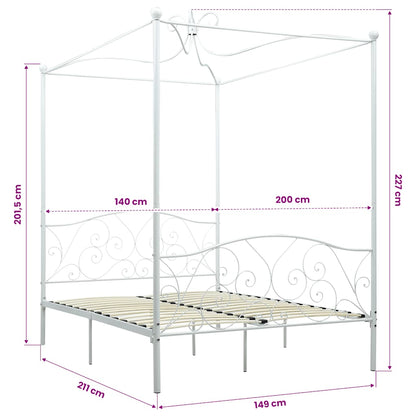Letto a Baldacchino Bianco in Metallo 140x200 cm