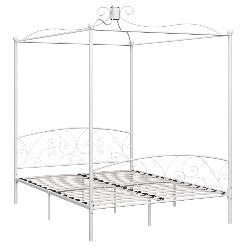 Letto a Baldacchino Bianco in Metallo 160x200 cm | homemem39