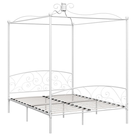 Letto a Baldacchino Bianco in Metallo 160x200 cm | homemem39
