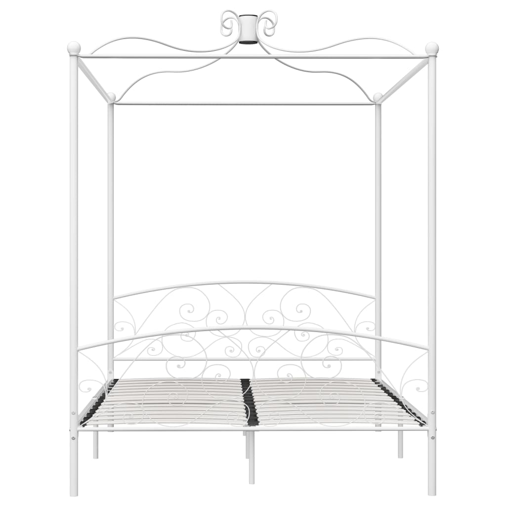 Letto a Baldacchino Bianco in Metallo 160x200 cm | homemem39
