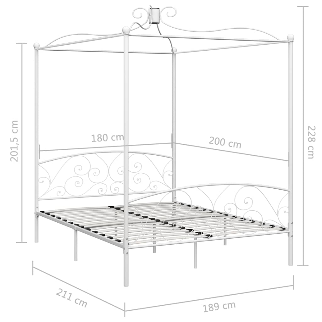 Letto a Baldacchino Bianco in Metallo 180x200 cm | homemem39