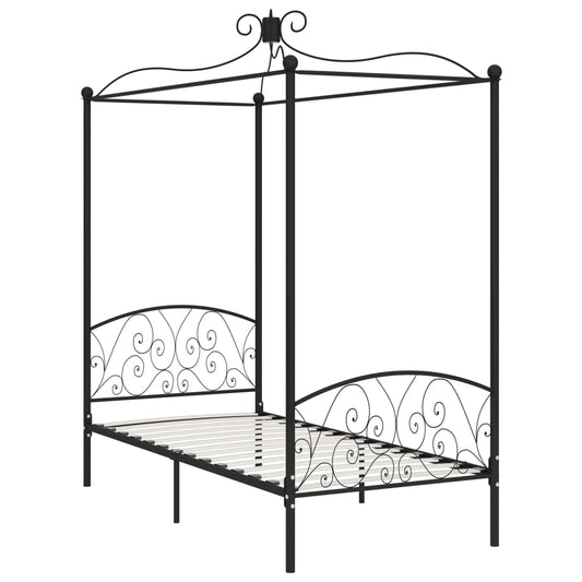 Letto a Baldacchino Nero in Metallo 90x200 cm | homemem39