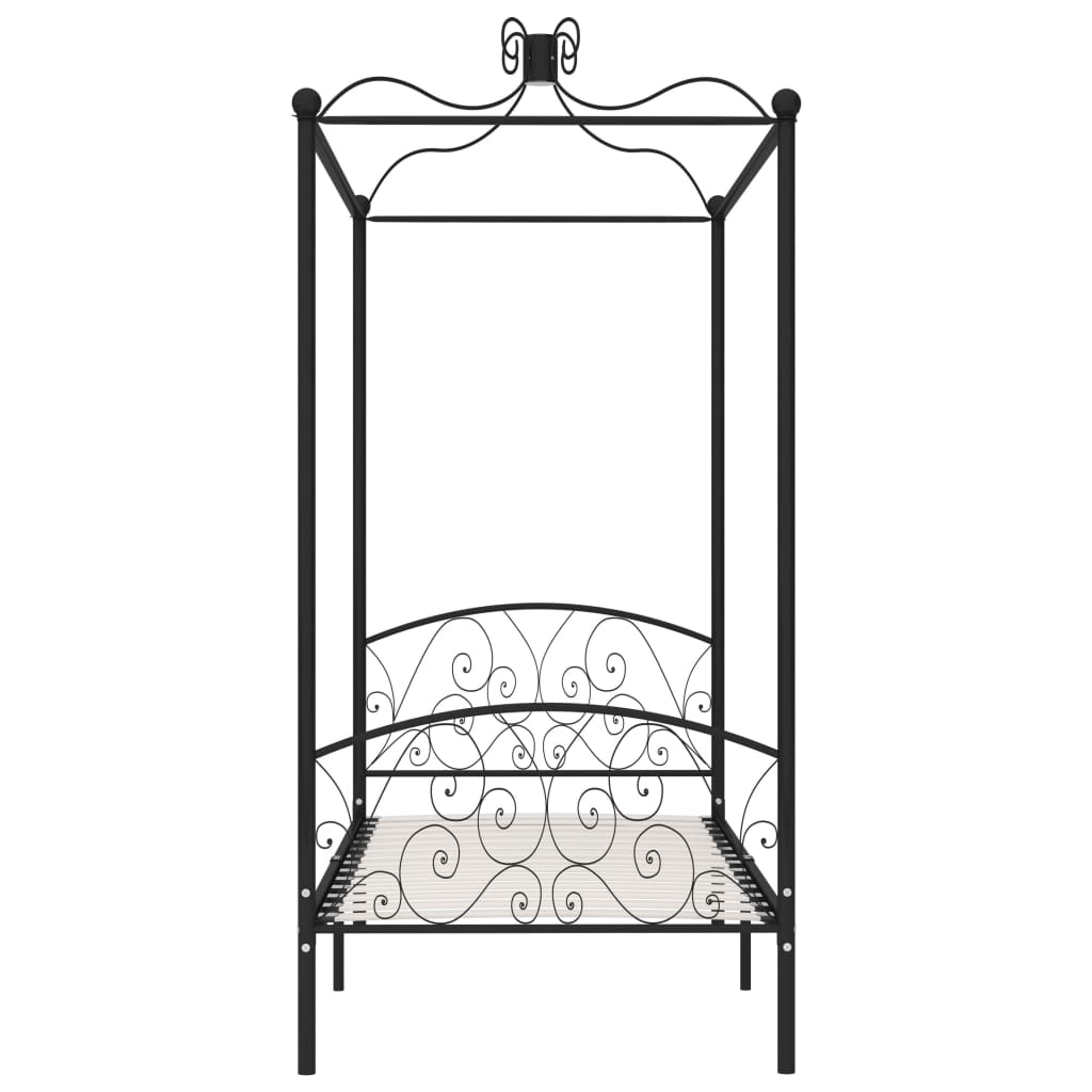 Letto a Baldacchino Nero in Metallo 90x200 cm | homemem39