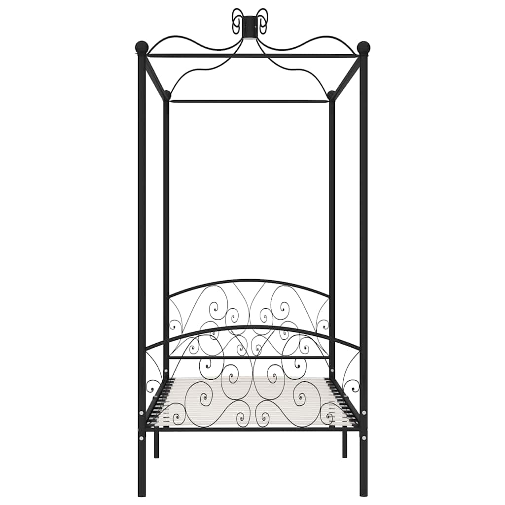 Letto a Baldacchino Nero in Metallo 100x200 cm | homemem39